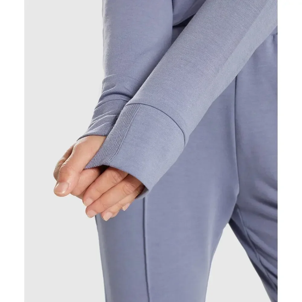 Gymshark Steel Blue Solace Cropped Long Sleeve Tumbhole Sweater Size Small - Picture 4 of 14